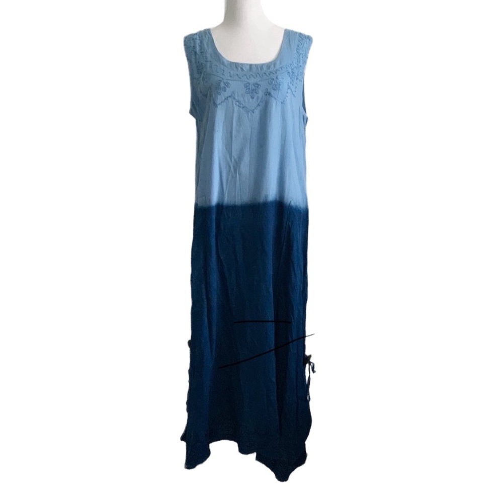SEVEN ISLANDS Womenโs Blue Ombrรฉ Sleeveless Tank Rayon Maxi Dress Size: Large